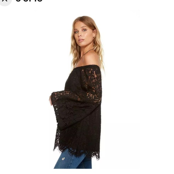 Chaser NWT Grey Lace Bell Sleeve Off the Shoulder Top Size: M - Picture 4 of 8